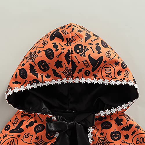 Conjunto de Ropa Halloween para Bebé Niña Vestido sin Manga de Algodón y Tul con Estampado de Calabaza + Capa con Capucha y Patrones Lindos para Chicas de 18 Meses a 5 Años (Naranja, 3 Años)