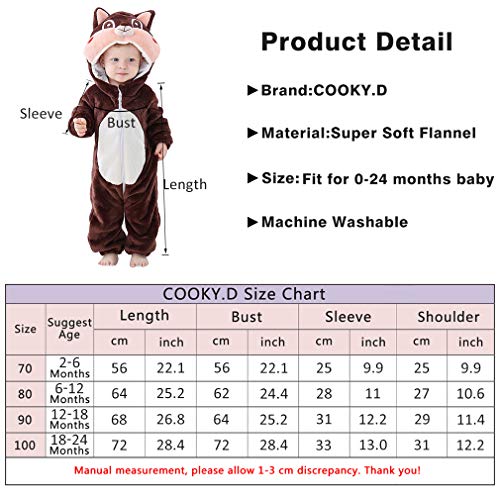 COOKY.D - Pelele unisex con capucha para bebés de 0 a 24 meses Marrón Ardilla marrón M