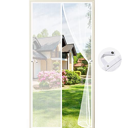 Cortina Mosquitera Magnética para Puertas, 90 x 210 cm Cortinas Mosquiteras para Puertas, Cortina de Protección contra Insectos para la Puerta del Balcón de la Sala de Estar (Blanco)