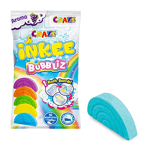 CRAZE INKEE 5 Set Bombas Baño para Niños con forma de arcoíris Bubbliz con aroma a uva en 5 colores diferentes, juguetes baño 30349