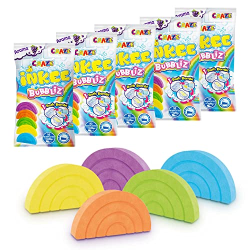 CRAZE INKEE 5 Set Bombas Baño para Niños con forma de arcoíris Bubbliz con aroma a uva en 5 colores diferentes, juguetes baño 30349