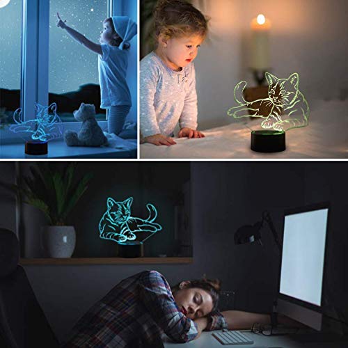 Creativo 3D Gato Luz de Noche 16 Colores que Cambian Control Remoto USB Poder Touch Switch Ilusión óptica Decor Lámpara LED Mesa Lámpara Niños Juguetes Cumpleaños Navidad Regalo