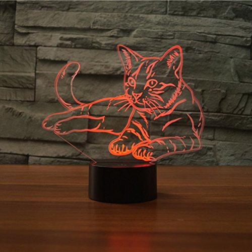 Creativo 3D Gato Luz de Noche 16 Colores que Cambian Control Remoto USB Poder Touch Switch Ilusión óptica Decor Lámpara LED Mesa Lámpara Niños Juguetes Cumpleaños Navidad Regalo