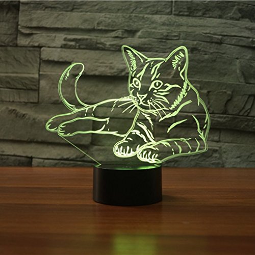 Creativo 3D Gato Luz de Noche 16 Colores que Cambian Control Remoto USB Poder Touch Switch Ilusión óptica Decor Lámpara LED Mesa Lámpara Niños Juguetes Cumpleaños Navidad Regalo