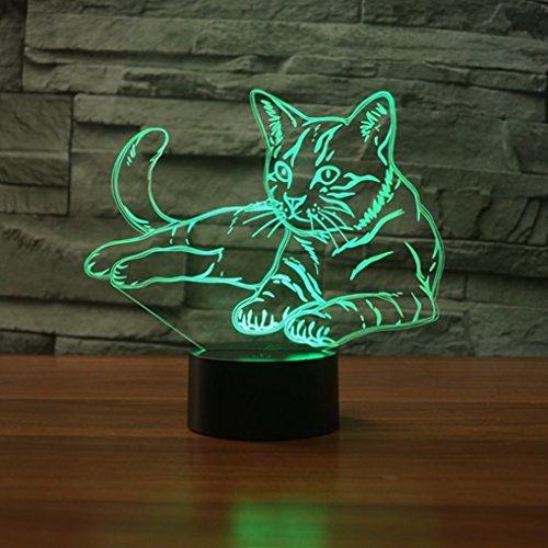 Creativo 3D Gato Luz de Noche 16 Colores que Cambian Control Remoto USB Poder Touch Switch Ilusión óptica Decor Lámpara LED Mesa Lámpara Niños Juguetes Cumpleaños Navidad Regalo