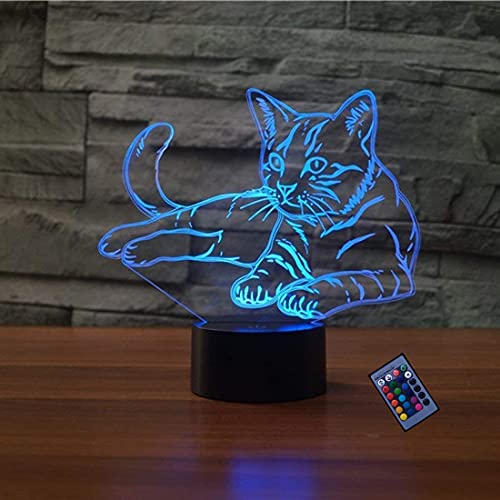 Creativo 3D Gato Luz de Noche 16 Colores que Cambian Control Remoto USB Poder Touch Switch Ilusión óptica Decor Lámpara LED Mesa Lámpara Niños Juguetes Cumpleaños Navidad Regalo