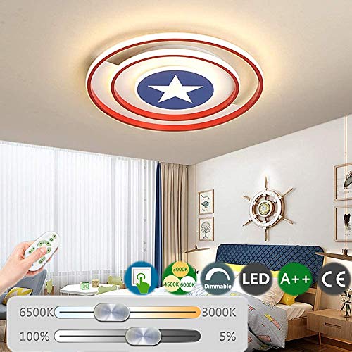 CRJ Lámpara De Techo LED Regulable Blanco Cálido/Neutro Blanco/Blanco Frío Luz Habitación Infantil Sala De Estar Lámpara De Pared Niña Capitán América Escudo Luminaria De Techo Redonda,Ø50*5Cm/55W