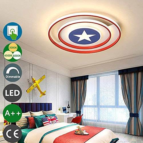 CRJ Lámpara De Techo LED Regulable Blanco Cálido/Neutro Blanco/Blanco Frío Luz Habitación Infantil Sala De Estar Lámpara De Pared Niña Capitán América Escudo Luminaria De Techo Redonda,Ø50*5Cm/55W