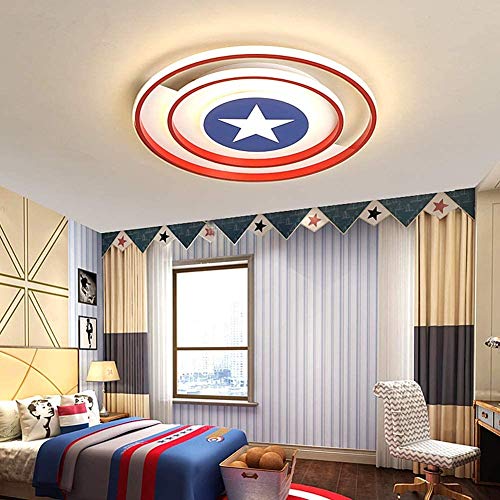 CRJ Lámpara De Techo LED Regulable Blanco Cálido/Neutro Blanco/Blanco Frío Luz Habitación Infantil Sala De Estar Lámpara De Pared Niña Capitán América Escudo Luminaria De Techo Redonda,Ø50*5Cm/55W