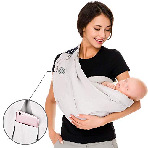 CUBY Portador de Bebé Multifuncional,Cómodo Algodón,Hebilla Ajustable Baby Carrier, Ergonómica, sexo masculino y femenino Baby Wrap ( Rosa Flamenco ) (Gris)