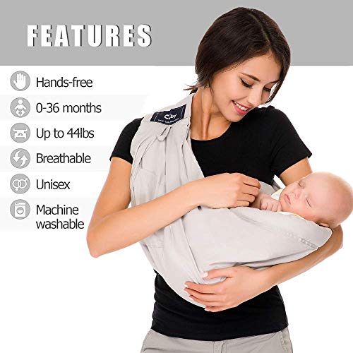 CUBY Portador de Bebé Multifuncional,Cómodo Algodón,Hebilla Ajustable Baby Carrier, Ergonómica, sexo masculino y femenino Baby Wrap ( Rosa Flamenco ) (Gris)