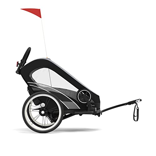 Cybex Kit de ciclismo para el remolque multideporte ZENO, Incluye barra de tiro para bicicletas, enganche para bicicletas, banderín y luz posterior, Negro