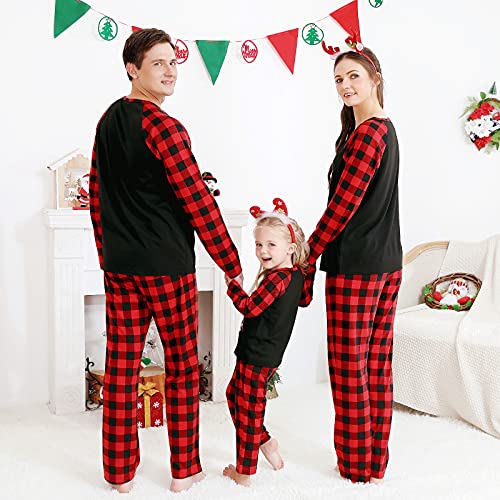 DaMohony - Pijama de Navidad a juego para familia: adulto, niño, bebé - Diseño de cuadros con alce e inscripción «Merry Christmas», Niño, 5-6 Años