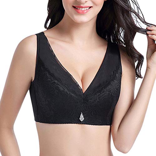 Dapei Ropa Interior de Mujer Talla Grande Cómodo Sujetador para Dormir Sujetador Extra Elástico Negro S-XXXL