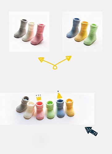 DEBAIJIA 3 Pares De Bebé Calcetines de Algodón Antideslizante Grueso Recién Nacidos 0-12 Meses para Niños Niñas 3 Colores Gris/Blanco/Azul