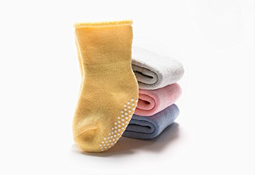 DEBAIJIA 3 Pares De Bebé Calcetines de Algodón Antideslizante Grueso Recién Nacidos 0-12 Meses para Niños Niñas 3 Colores Gris/Blanco/Azul