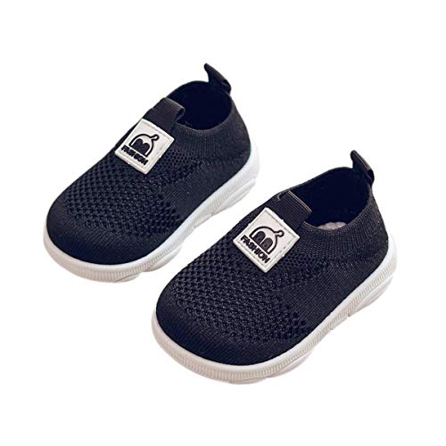 DEBAIJIA Zapatos para Niños 3-18M Bebé Caminan Zapatillas Deporte sin Cordones Transpirables Malla Ligera Antideslizante TPR-Materiale(Negro-19)