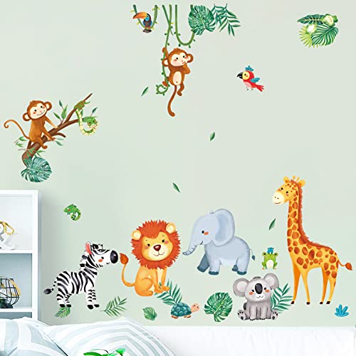 decalmile Pegatinas de Pared Animales de la Jungla Vinilos Decorativos Jirafa León Mono Adhesivos Pared Habitación Infantiles Niños Bebés Guardería