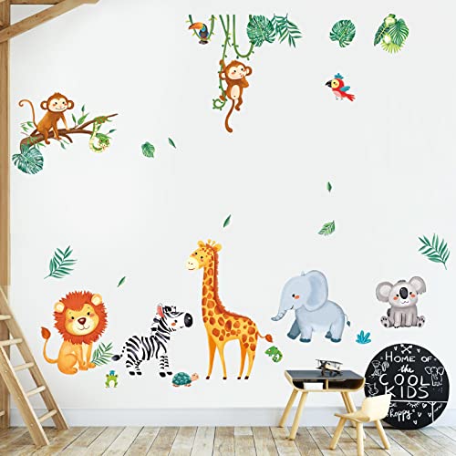 decalmile Pegatinas de Pared Animales de la Jungla Vinilos Decorativos Jirafa León Mono Adhesivos Pared Habitación Infantiles Niños Bebés Guardería