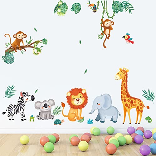 decalmile Pegatinas de Pared Animales de la Jungla Vinilos Decorativos Jirafa León Mono Adhesivos Pared Habitación Infantiles Niños Bebés Guardería