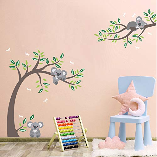 decalmile Pegatinas de Pared Koala y Árbol Vinilos Decorativos Libélulas Oso Koala Adhesivos Pared Infantiles Habitación Bebés Niños Dormitorio Guardería