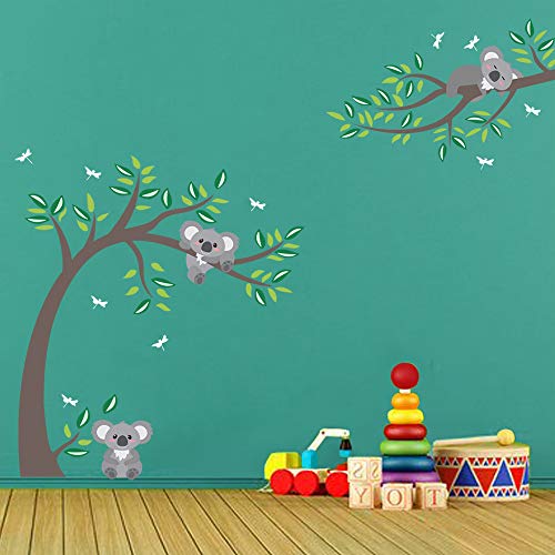 decalmile Pegatinas de Pared Koala y Árbol Vinilos Decorativos Libélulas Oso Koala Adhesivos Pared Infantiles Habitación Bebés Niños Dormitorio Guardería