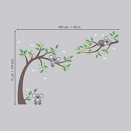 decalmile Pegatinas de Pared Koala y Árbol Vinilos Decorativos Libélulas Oso Koala Adhesivos Pared Infantiles Habitación Bebés Niños Dormitorio Guardería