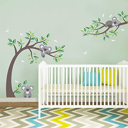 decalmile Pegatinas de Pared Koala y Árbol Vinilos Decorativos Libélulas Oso Koala Adhesivos Pared Infantiles Habitación Bebés Niños Dormitorio Guardería