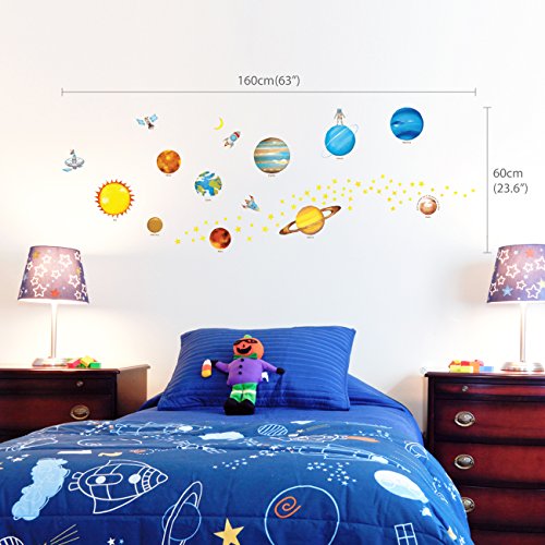 DECOWALL DS-8007 Planetas en el Espacio Vinilo Pegatinas Decorativas Adhesiva Pared Dormitorio Salón Guardería Habitación Infantiles Niños Bebés (English Ver.)(Pequeña)