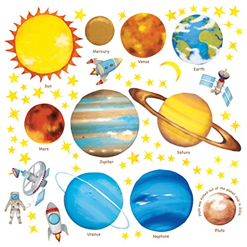 DECOWALL DS-8007 Planetas en el Espacio Vinilo Pegatinas Decorativas Adhesiva Pared Dormitorio Salón Guardería Habitación Infantiles Niños Bebés (English Ver.)(Pequeña)