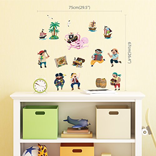 DECOWALL DS-8010 Piratas y la Isla del Tesoro (Pequeña) Vinilo Pegatinas Decorativas Adhesiva Pared Dormitorio Saln Guardera Habitaci Infantiles Nios Bebs