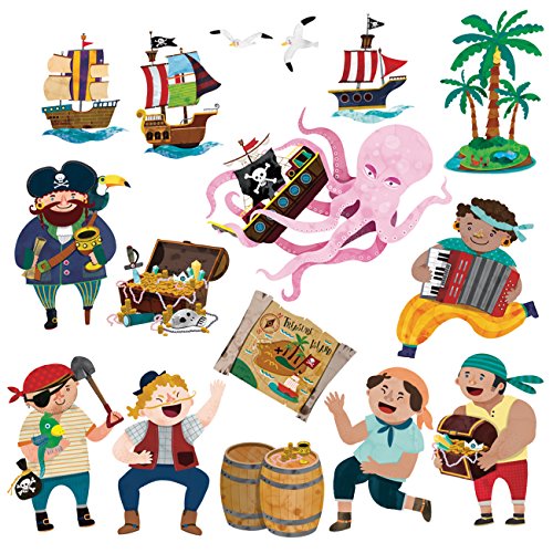 DECOWALL DS-8010 Piratas y la Isla del Tesoro (Pequeña) Vinilo Pegatinas Decorativas Adhesiva Pared Dormitorio Saln Guardera Habitaci Infantiles Nios Bebs