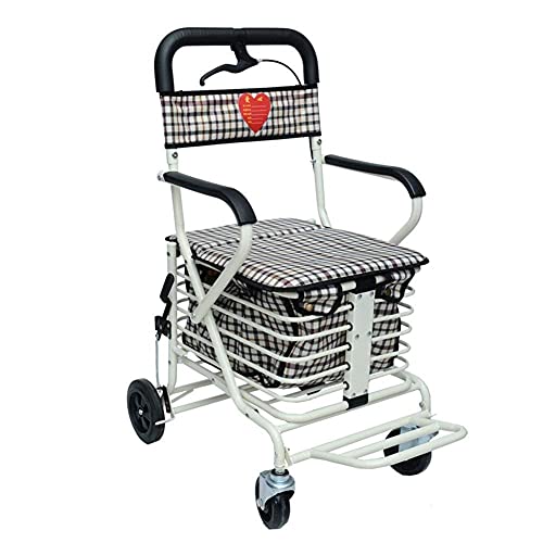 DFJU Andador con Asiento Carrito de la Compra Antiguo Carrito de la Compra Carrito de la Compra Carrito de un Anciano Ayuda para Caminar (Blanco2)