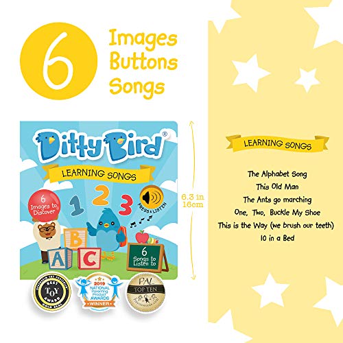 DITTY BIRD Learning Songs: Mi Primer Libro de Sonido Interactivo con 6 Canciones para Aprender inglés de Manera diviertida. Juguete Educativo para bebés y niños a Partir de 1 año.