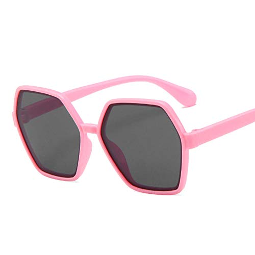 DLSM Precioso Hexagonal Niño Gafas de Sol Color Color Color Personalidad Redondo Gafas de Sol Bebé Anti-UV Gafas Linda Forma de Concavo Salvaje-Gris Rosado