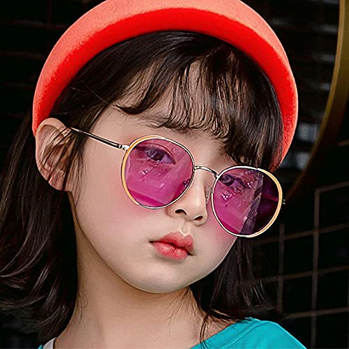 DLSM Redondo Niños Gafas de Sol Chica Moda Metal Metal Eyewshaw Eyewear Accesorios para bebés Gafas al Aire Libre UV400 Adecuado para Senderismo al Aire Libre-Rosa