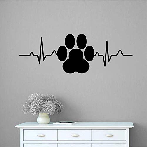 Dog Paw Print Heartbeat Vinyl Art Decoración para el hogar Pegatinas de pared Tienda de mascotas Calcomanías veterinarias Murales removibles Papel tapiz A9 azul oscuro 57x20cm