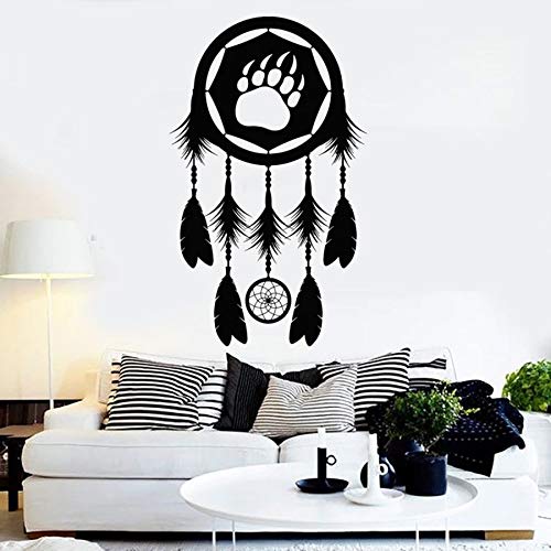 Dream Wall Decal Catcher Paw Bear Tema Tribal Dormitorio Sala de estar Tienda de mascotas Decoración interior Pegatinas de ventana Arte Mural A4 57x34cm