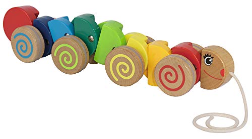 Eichhorn-Nachziehtier-100003446 Peluche de Oruga con Movimiento, 32 cm de Largo, Madera de Haya, Color carbón, (Simba Toys 100003447)