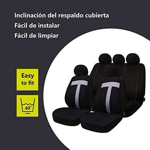 Enerfero Funda para Asiento de Coche,Juego Completo Universal,Poliéster 100%, Transpirable y Comodo con Color Azul,Rojo,Gris y Negro (Letra T)