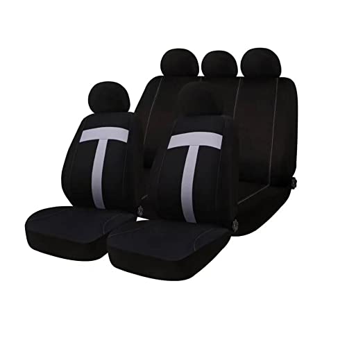 Enerfero Funda para Asiento de Coche,Juego Completo Universal,Poliéster 100%, Transpirable y Comodo con Color Azul,Rojo,Gris y Negro (Letra T)