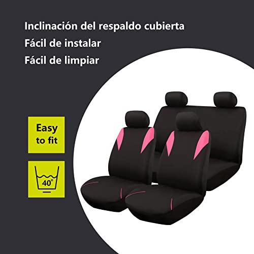 Enerfero Funda para Asiento de Coche,Juego Completo Universal,Poliéster 100%, Transpirable y Comodo con Color Azul,Rojo,Gris y Negro (Rosa)