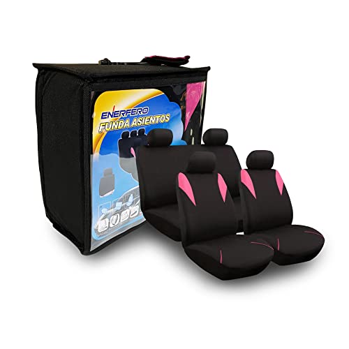 Enerfero Funda para Asiento de Coche,Juego Completo Universal,Poliéster 100%, Transpirable y Comodo con Color Azul,Rojo,Gris y Negro (Rosa)