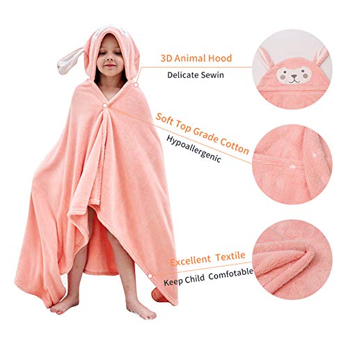 EOZY Bebé Toallas de Baño con Capucha 88x150cm Niños Animal Albornoz Bebe Capa de Baño Vellón de Coral Suaves Absorbentes Toalla Baño Manta Niñas,Size L