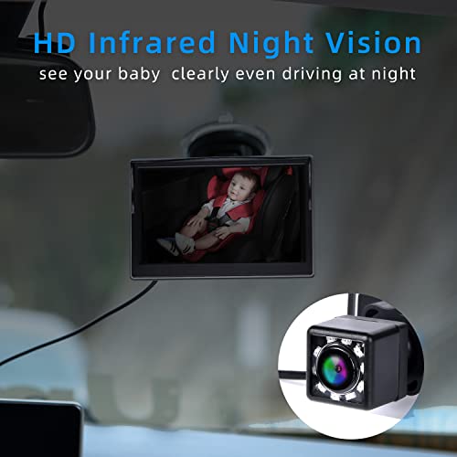 Espejo De Coche De Bebé, 5 '' 1080p CáMara De Bebé Para El Coche, Espejo Coche Bebe Asiento Trasero con VisióN Nocturna, Espejo Retrovisor Bebe Coche, CáMara Para Coche De Bebé Ajustable VisióN Amplia