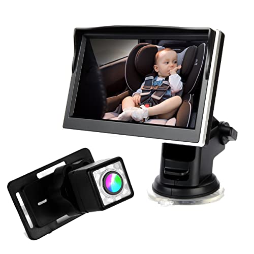 Espejo De Coche De Bebé, 5 '' 1080p CáMara De Bebé Para El Coche, Espejo Coche Bebe Asiento Trasero con VisióN Nocturna, Espejo Retrovisor Bebe Coche, CáMara Para Coche De Bebé Ajustable VisióN Amplia