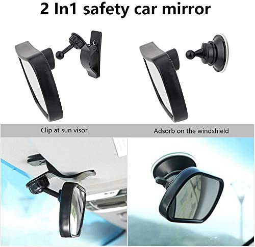 Espejo Retrovisor Bebé para Vigilar al Bebé en Coche, 360° Ajustable para Silla Trasera de Bebé/Asientos de Niños Orientados Hacia Atrás 100% Inastillable Espejo Coche Bebe con Clip y con Ventosa