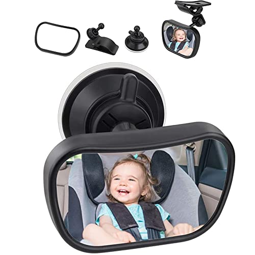 Espejo Retrovisor Bebé para Vigilar al Bebé en Coche, 360° Ajustable para Silla Trasera de Bebé/Asientos de Niños Orientados Hacia Atrás 100% Inastillable Espejo Coche Bebe con Clip y con Ventosa