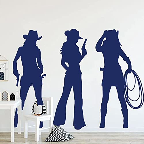 Etiqueta engomada de la pared del caballo de la muchacha del vaquero habitación de la muchacha Retro vaquera americana belleza etiqueta de la pared vinilo decoración del hogar Mural A8 45x34cm