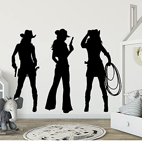 Etiqueta engomada de la pared del caballo de la muchacha del vaquero habitación de la muchacha Retro vaquera americana belleza etiqueta de la pared vinilo decoración del hogar Mural A8 45x34cm